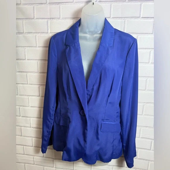 Dana Buchman Royal Blue Satin Blazer Size 8 Single Button Career Jacket - Picture 5 of 14